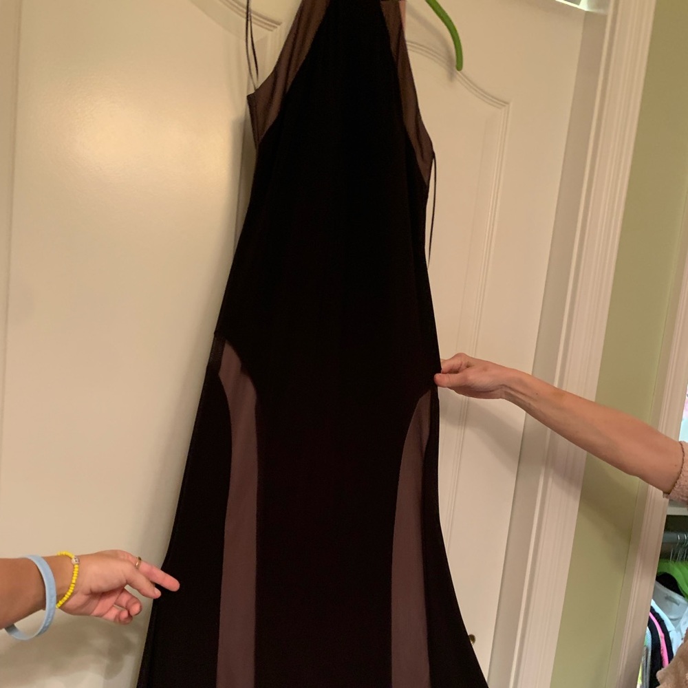 Nightway Gown Sheer Illusion Mesh, halter, open back, black and nude, Size 4P!
